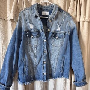 KanCan Light and Dark Blue Distressed Jean Jacket